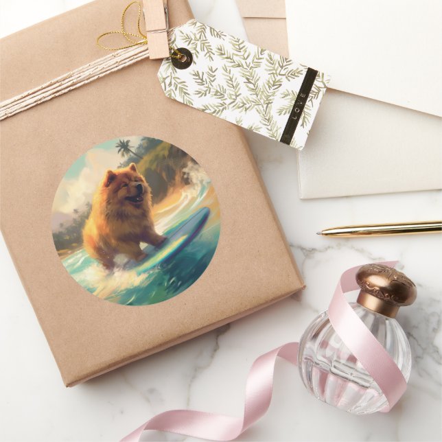 Adesivo Redondo Pintor de Navegação em Praia Chow (Presentear)