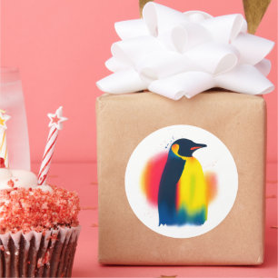 Adesivo Redondo Pintor de pulverização colorida Pintor Pinguin