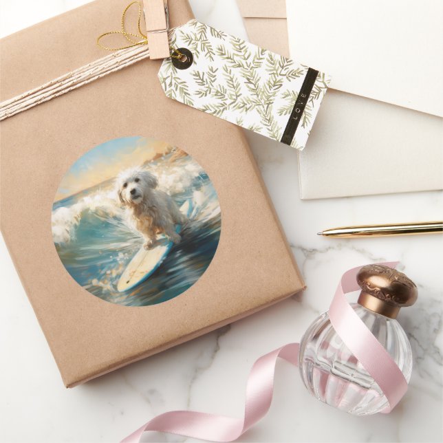 Adesivo Redondo Pintor De Surfe De Praia De Coton De Tulear (Presentear)