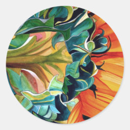 Adesivo Redondo Pintor original de girassol amarelo