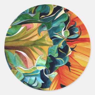 Adesivo Redondo Pintor original de girassol amarelo