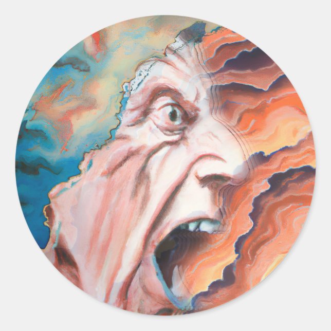 Adesivo Redondo Pintura a óleo de ondas de pânico (Frente)