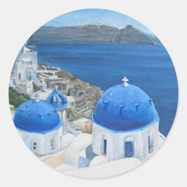 Adesivo Redondo Pintura a óleo de Santorini Oia (Frente)