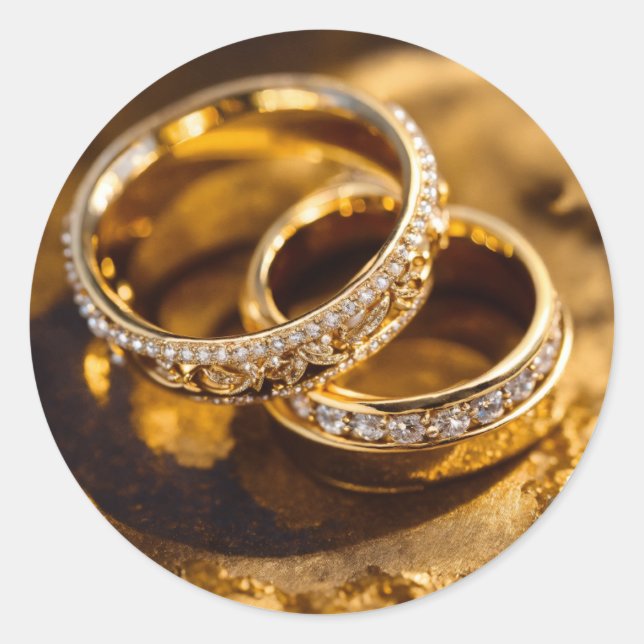 Adesivo Redondo Pintura a óleo dos anéis de casamento Dourados rom (Frente)
