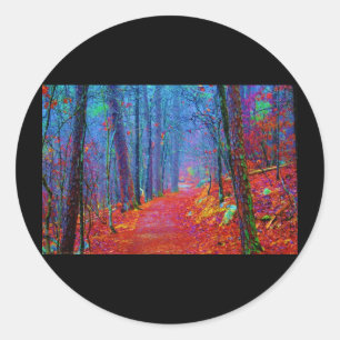 Adesivo Redondo Pintura a Óleo Floresta de Luz Negra