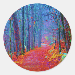 Adesivo Redondo Pintura a Óleo Floresta de Luz Negra