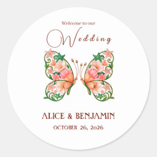 Adesivo Redondo Pintura a óleo romântica Floral Borboleta