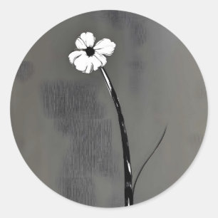 Adesivo Redondo Pintura a preto e branco de uma flor minimalista