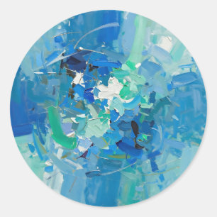 Adesivo Redondo Pintura Abstrata do Oceano Azul com Facas de Palet