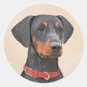 Adesivo Redondo Pintura Alemã Pinscher Pintura Original Arte Anima