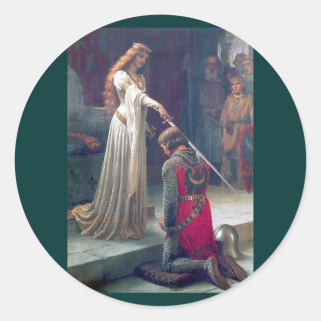 Adesivo Redondo Pintura antiquada de cavaleiro da rainha (Frente)