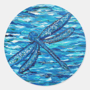 Adesivo Redondo Pintura azul da libélula