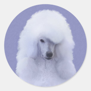 Adesivo Redondo Pintura Branca de Poodle Padrão - Arte Cão Origi