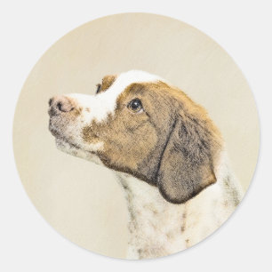Adesivo Redondo Pintura Brittany - Arte Cachorro Original Bonita