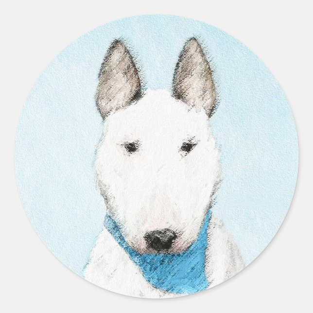 Adesivo Redondo Pintura Bull Terrier - Arte Cachorro Original Boni (Frente)