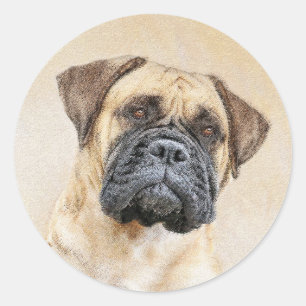 Adesivo Redondo Pintura Bullmastiff - Arte Cachorra Original