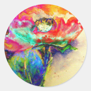 Adesivo Redondo Pintura Colorida de Papoila