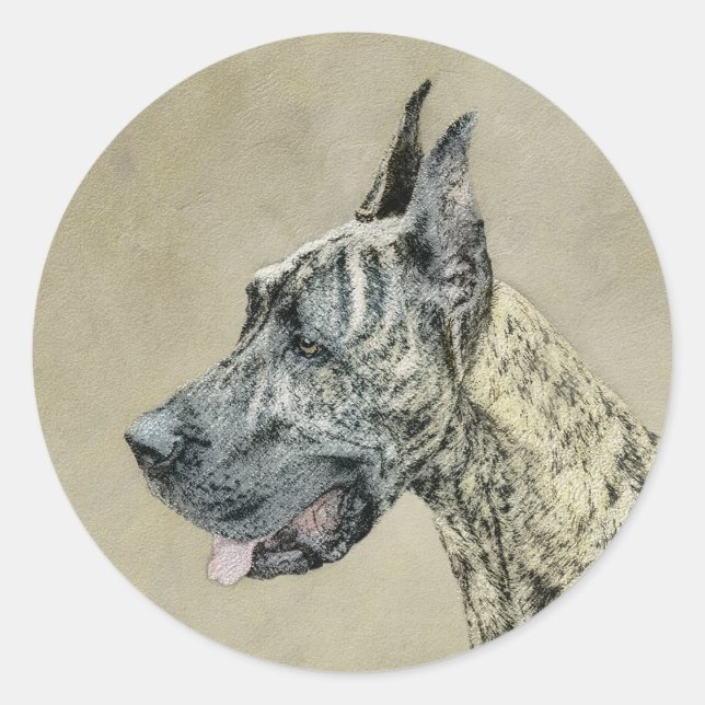 Adesivo Redondo Pintura com o Grande Dane (Brindle) - Arte Canina  (Frente)
