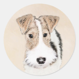 Adesivo Redondo Pintura com terrier de Fox com fio - Arte canina o