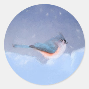 Adesivo Redondo Pintura com Titmouse Tufado - Arte Cachorra Origin