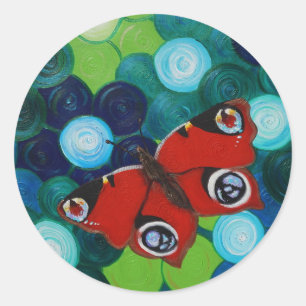 Adesivo Redondo Pintura da borboleta de pavão
