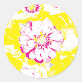 Adesivo Redondo Pintura da Flor de Verão Amarelo e Rosa Dahlia