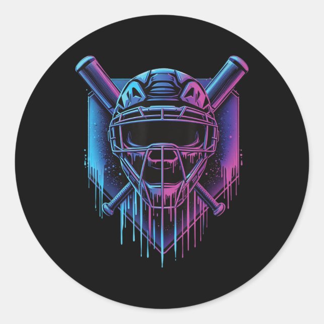 Adesivo Redondo Pintura da máscara de baseball tirando ventilador  (Frente)