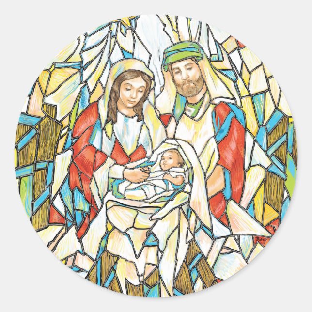 Adesivo Redondo Pintura da Natividade de Vidro Estreito (Frente)