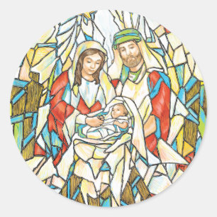 Adesivo Redondo Pintura da natividade do vitral
