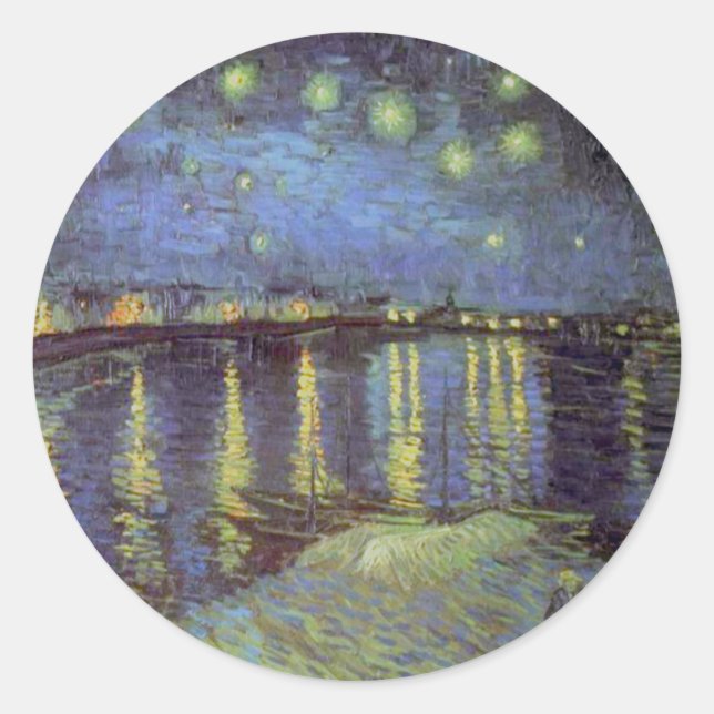 Adesivo Redondo Pintura da Noite Estrelada de Van Gogh (Frente)