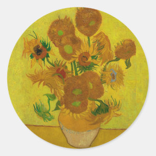 Adesivo Redondo Pintura de 15 Girassóis de Vincent Van Gogh
