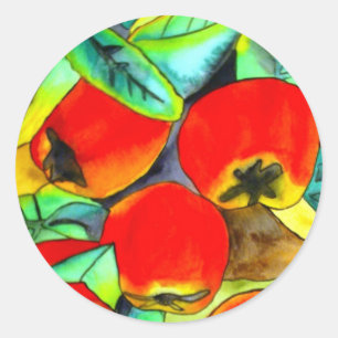 Adesivo Redondo Pintura de água das Maçãs Vermelhas