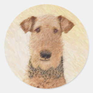 Adesivo Redondo Pintura de Airedale Terrier - Arte original bonita