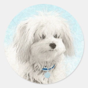 Adesivo Redondo Pintura de Algodão de Tulear - Arte de Cachorro O