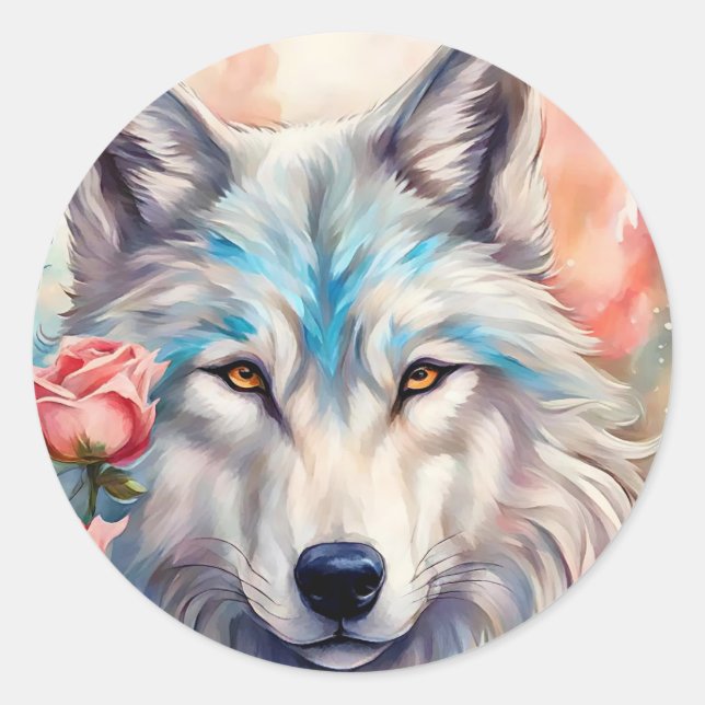 Adesivo Redondo pintura de animais selvagens de rosas rosa-cabeça- (Frente)
