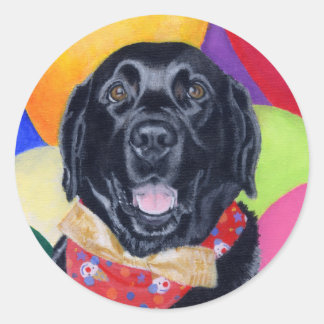 Adesivo Redondo Pintura de aniversário feliz do Black Labrador
