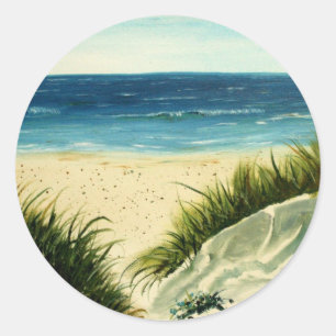 Adesivo Redondo pintura de arte de praia dunas de areia betuminosa