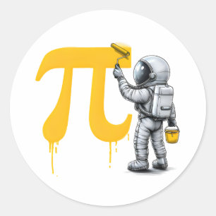 Adesivo Redondo Pintura de astronauta legal símbolo Pi Dia do Pi
