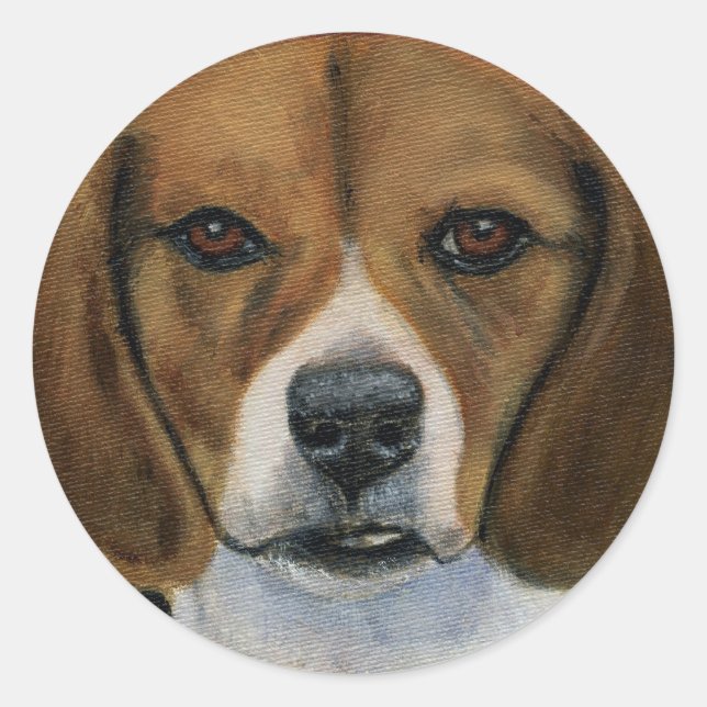 Adesivo Redondo Pintura de Beagle - Arte de Cachorro (Frente)