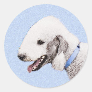 Adesivo Redondo Pintura de Bedlington Terrier - Arte de Cachorro O