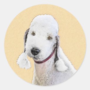 Adesivo Redondo Pintura de Bedlington Terrier - Arte original de c