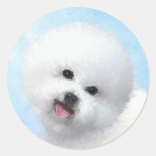 Adesivo Redondo Pintura de Bichon Frise - Arte de Cachorro Origina