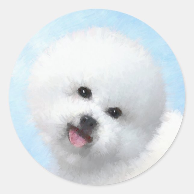 Adesivo Redondo Pintura de Bichon Frise - Arte de Cachorro Origina (Frente)