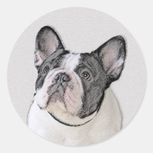 Adesivo Redondo Pintura de Bulldog Francês (Brindle Pied) - Arte 