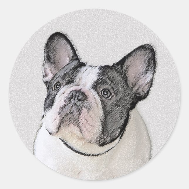 Adesivo Redondo Pintura de Bulldog Francês (Brindle Pied) - Arte C (Frente)