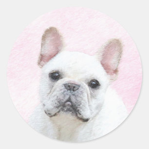 Adesivo Redondo Pintura de Bulldog Francês (Creme/Branco) - Arte C