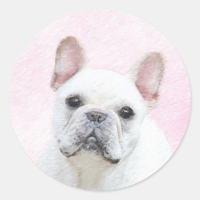 Adesivo Redondo Pintura de Bulldog Francês (Creme/Branco) - Arte C (Frente)