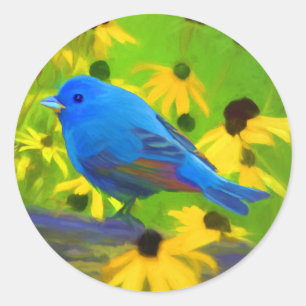 Adesivo Redondo Pintura de Bunting Indigo - Arte de Pássaro Origi