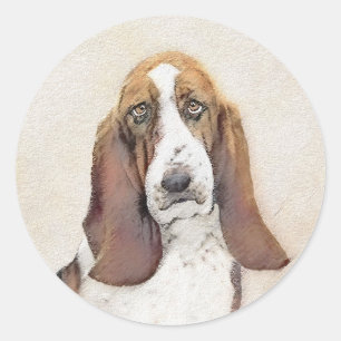 Adesivo Redondo Pintura de Cachorro Basset - Arte de Cachorro Orig