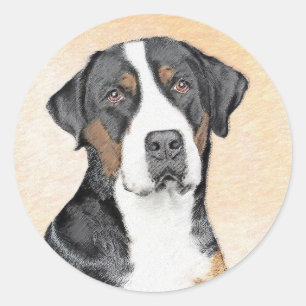 Adesivo Redondo Pintura de Cachorro da Grande Montanha Suíça - A